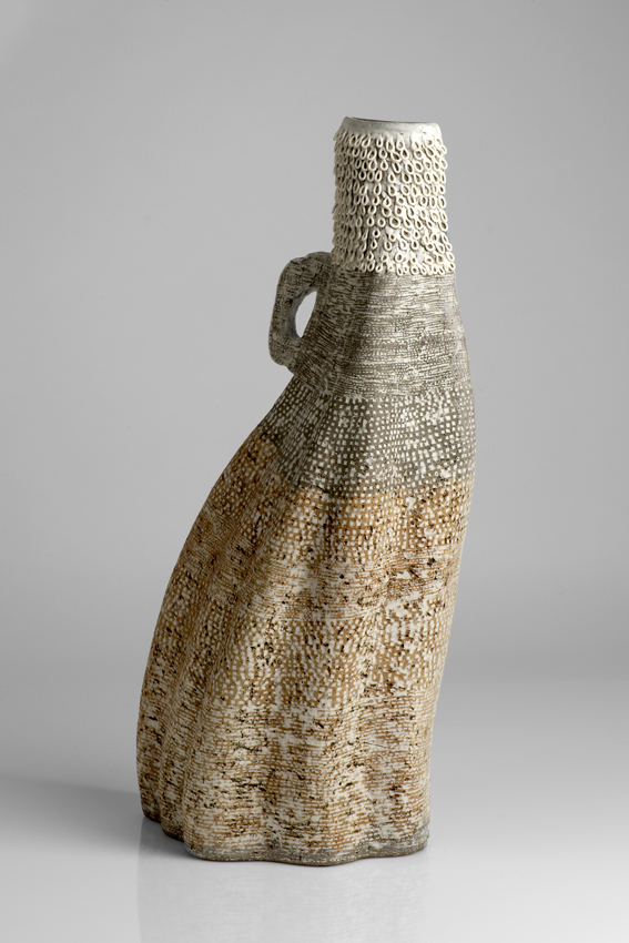 Figure, stoneware with porcelain inlays